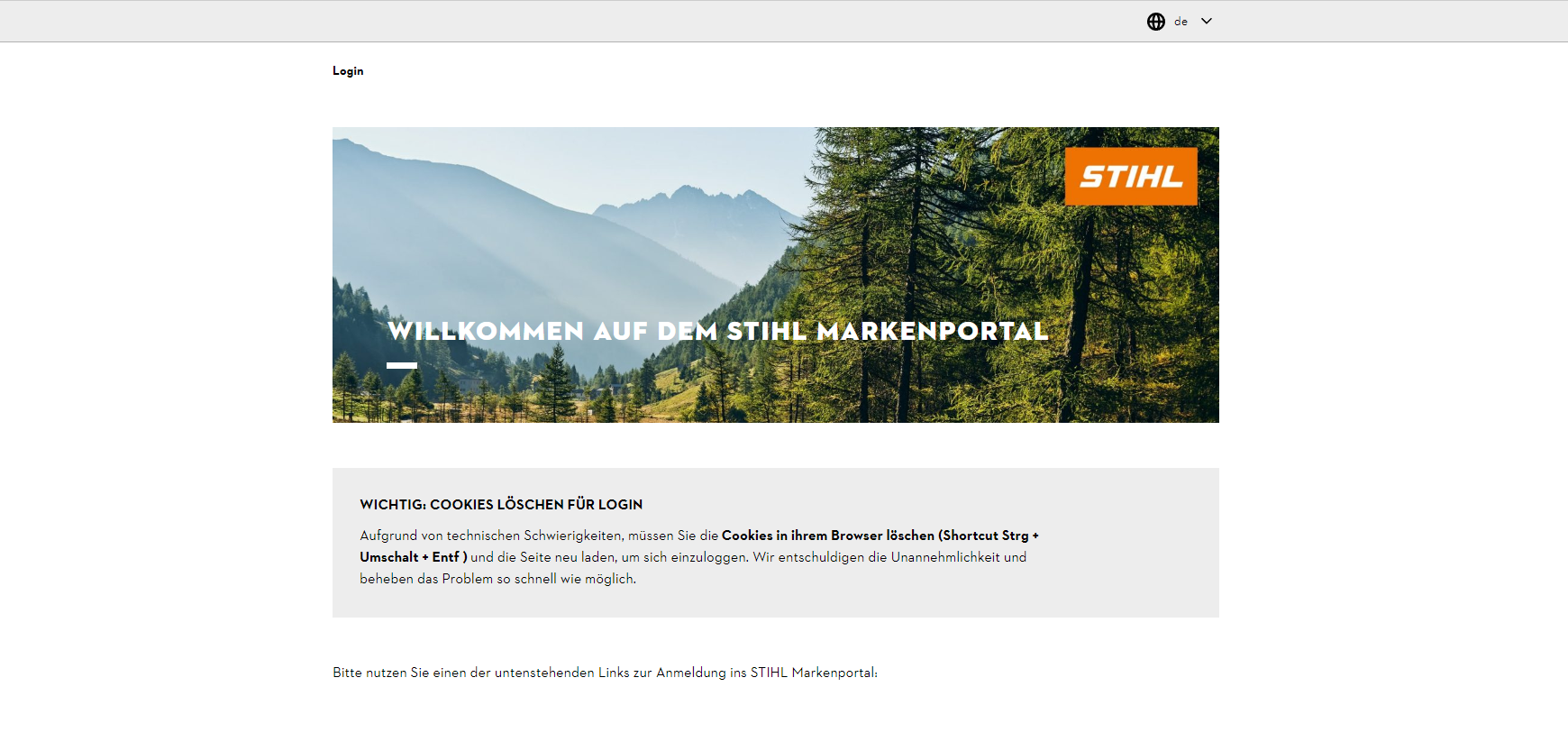 Bildausschnitt der Webseite von STIHL