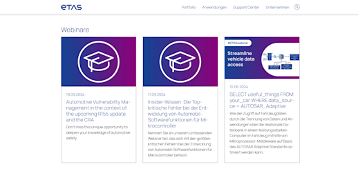 Website snippet of ETAS.com